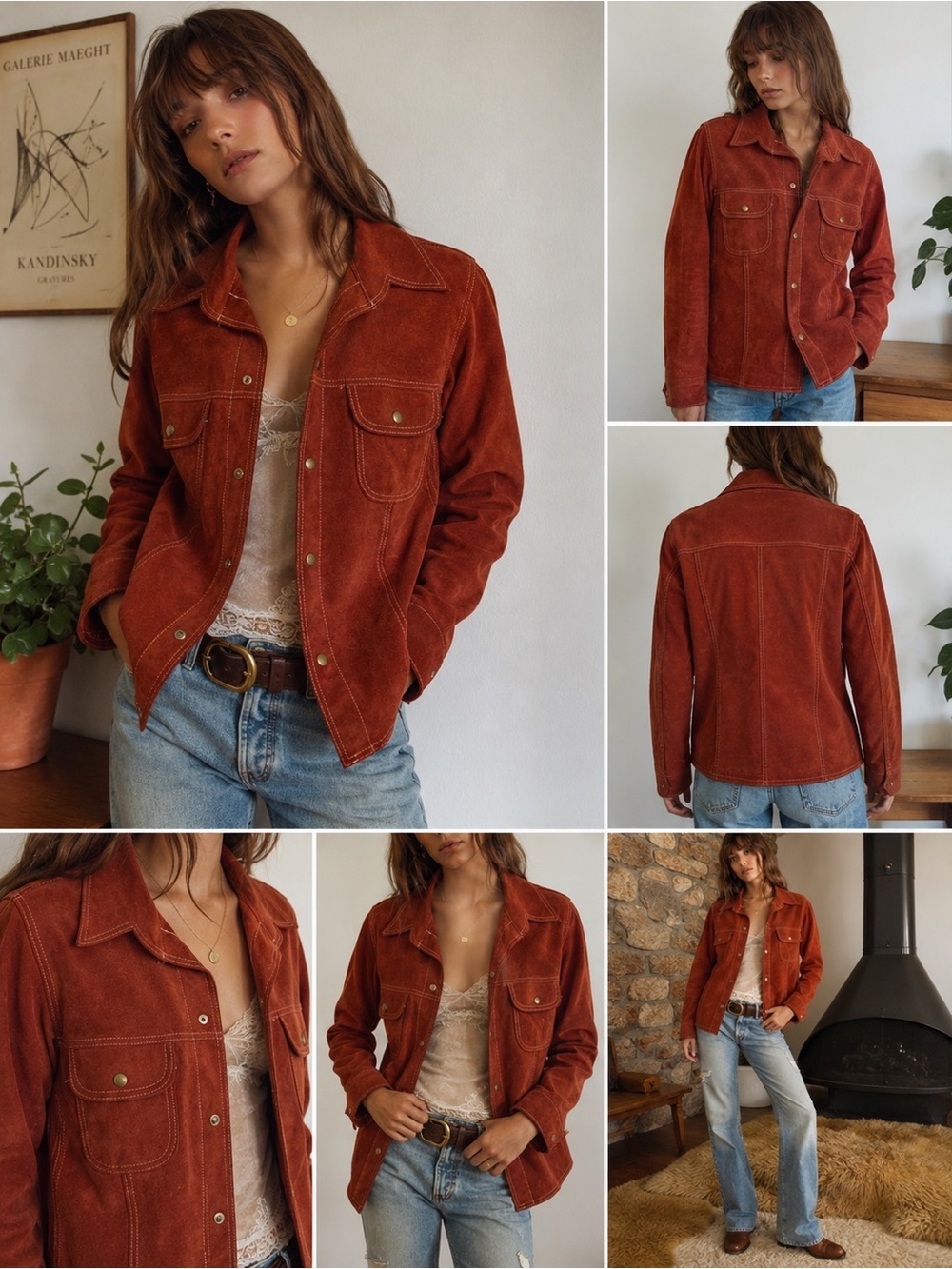 Vintage Rust Suede Button-Front Jacket